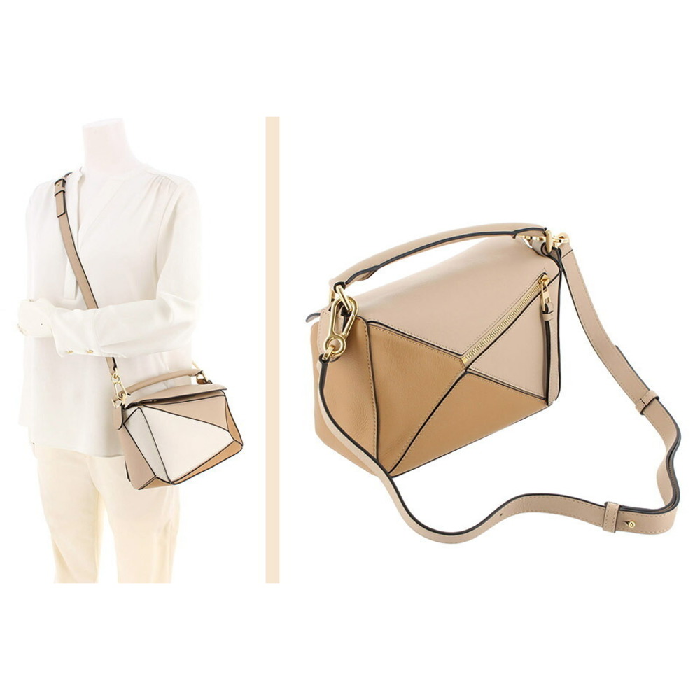 Loewe Puzzle Bag Small Shoulder Bag Leather Tricolor Beige White Brown - Picture 2 of 6